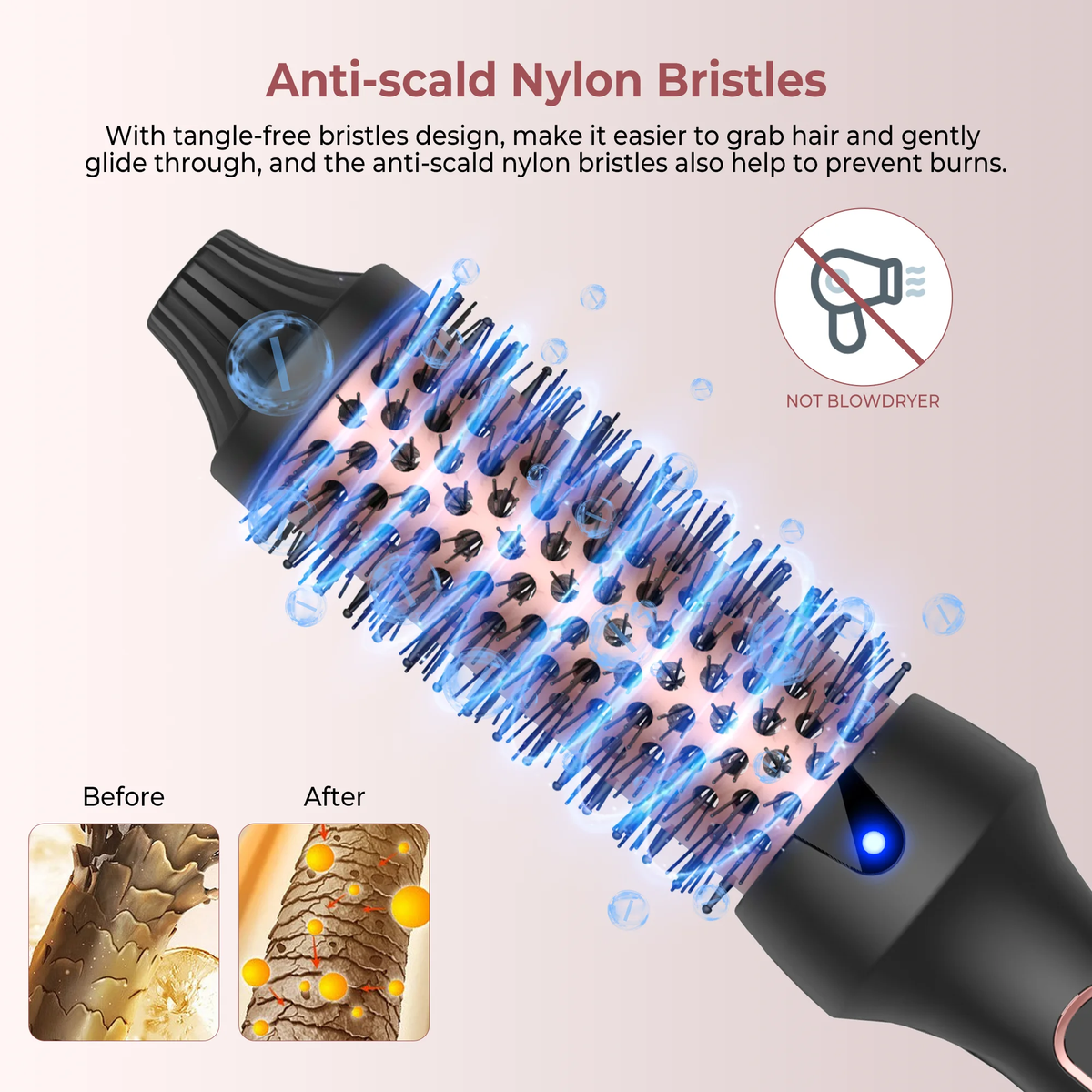 1.5 Inch Thermal Brush Create Loose & Volume Curls Heated Curling Iron Brush 9 Heat Settings Ionic Hair Curler Curling Comb